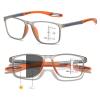3-in-1 Progressive Multifocal Reading Glasses Photochromic & Anti-Blue Light Lenses,UV400 Protection, TR90 Flexible Frame, All-in-One Readers for Distance, Computer & Reading (Grey/Orange,3.0 x)