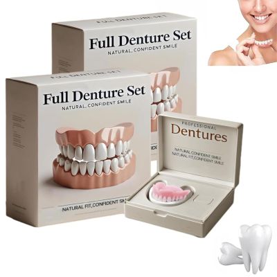 Advanced Customized Full Denture Set, Silicone Reline Denture Set,Silicone Dentures Set,Silicone Reline Kit for Dentures,Soft & Safe Moldable False Teeth Set (2pcs)