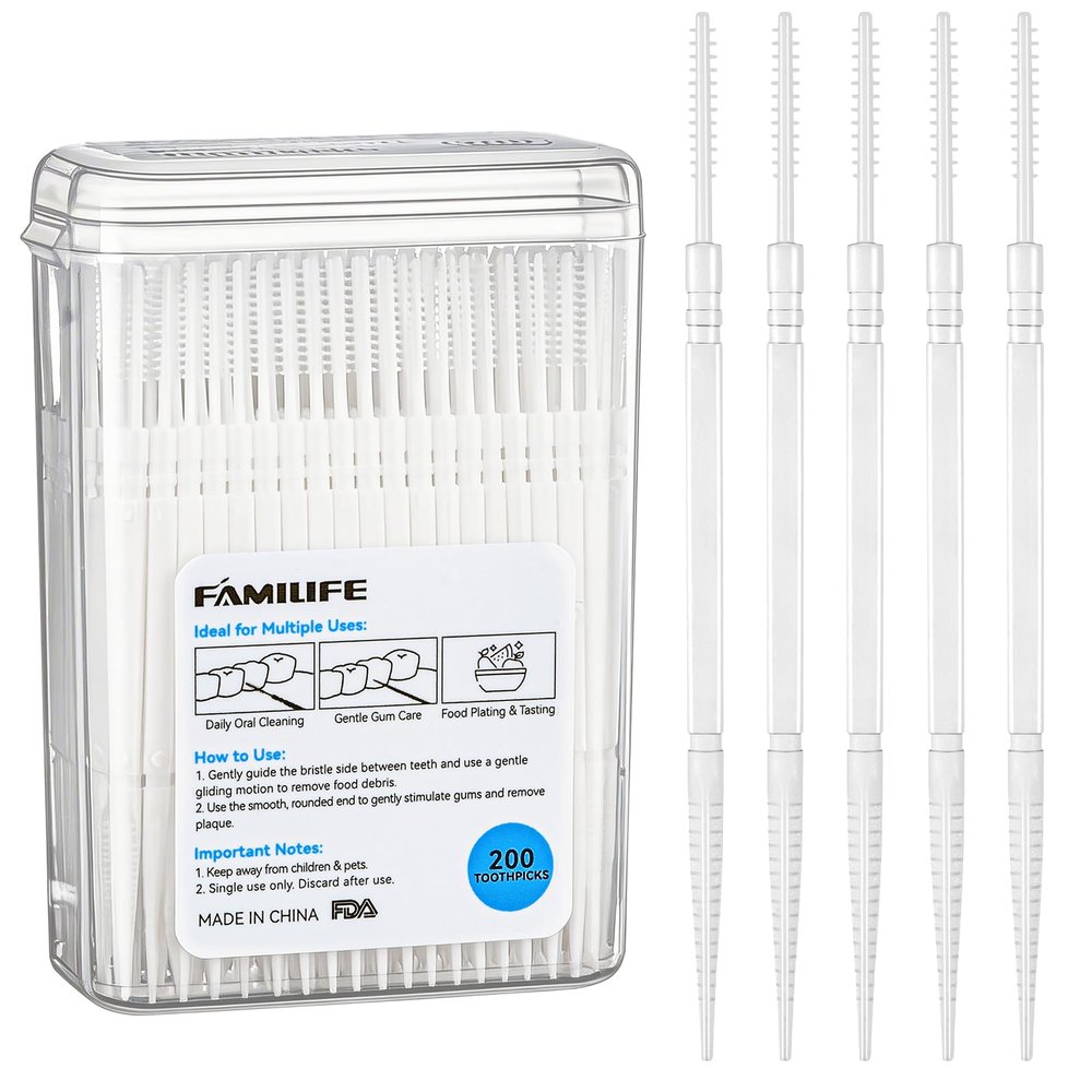Familife Interdental Toothpicks Soft Bristle Dental Floss Picks Helps Removes Plaque and Debris Between Your Teeth 200PCS
