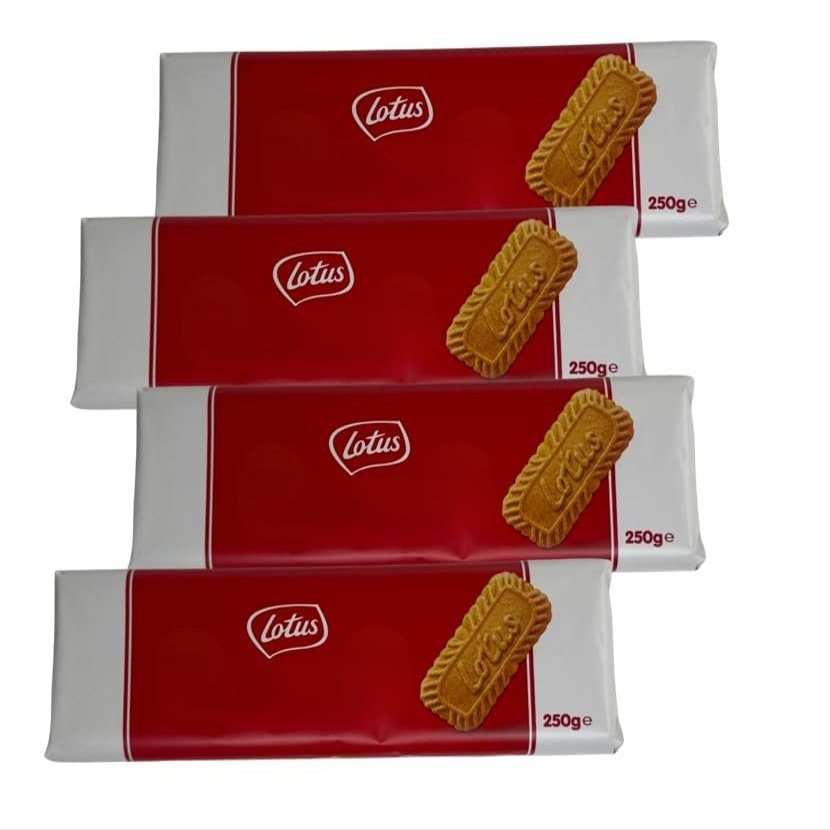 Lotus Bisco Vegan Original Caramelised Biscuits 250g, Ingredients from Natural Origins, Nut Free Recipe, Tea Biscuits, Available for Hampers and Gifts on Mothers Day & Christmas (Pack of 4)
