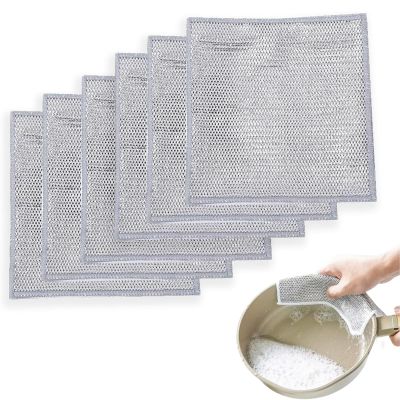 6 PCS Cleaning Cloth, 20x20 cmDouble Layer Wire Dishcloths, Reusable Non Scratch Scourers Dishwashing Cleaning Cloths for Cookware Sinks Dishes and Stove Tops