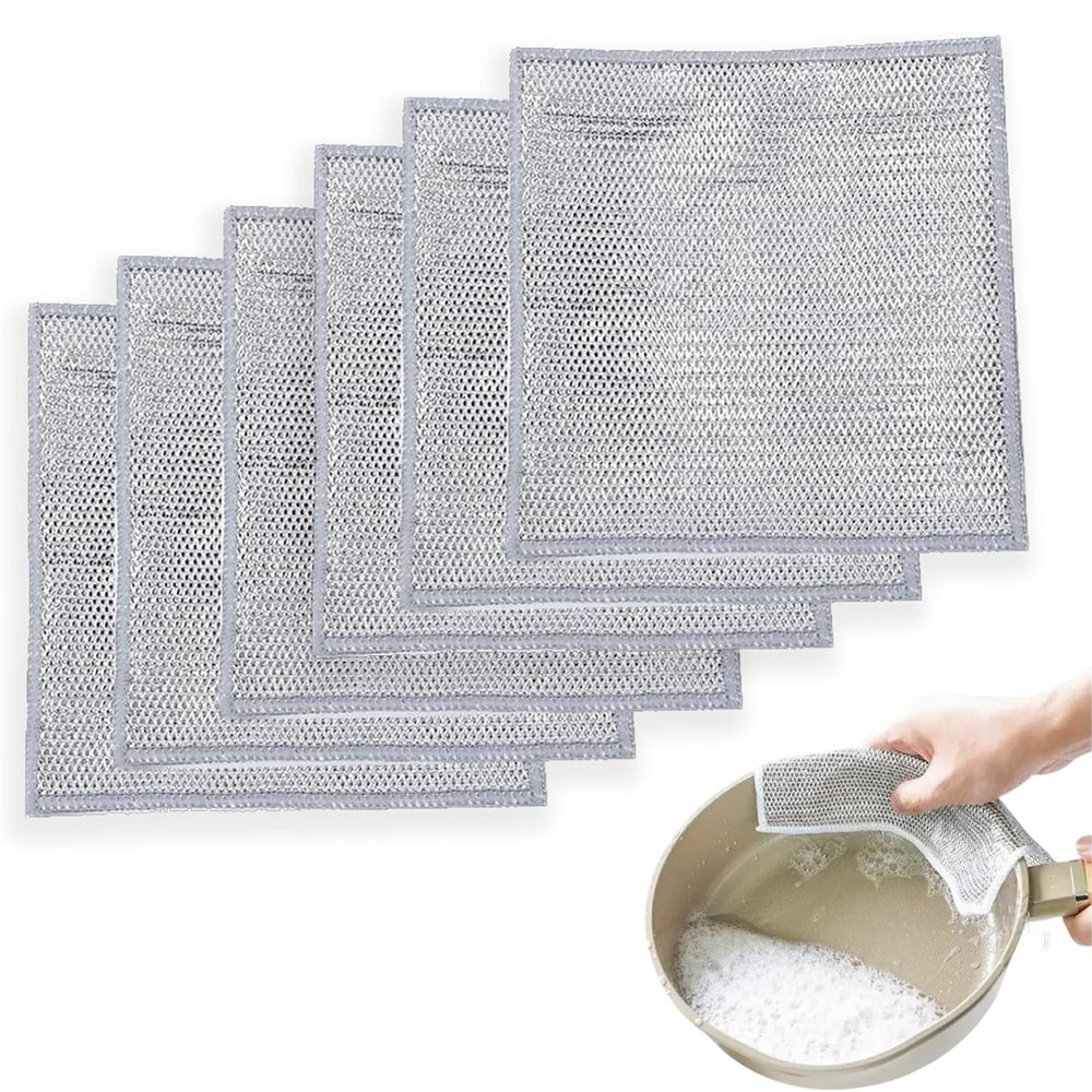 6 PCS Cleaning Cloth, 20x20 cmDouble Layer Wire Dishcloths, Reusable Non Scratch Scourers Dishwashing Cleaning Cloths for Cookware Sinks Dishes and Stove Tops