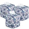 3Pcs Hand Block Printed Cotton Tissue Box Cover 5" x 5" x 5.5" Square Soft Reusable Floral Napkin Holder for Home Kitchen Dining Bathroom Office Cafe (Boho-Blue)