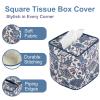 3Pcs Hand Block Printed Cotton Tissue Box Cover 5" x 5" x 5.5" Square Soft Reusable Floral Napkin Holder for Home Kitchen Dining Bathroom Office Cafe (Boho-Blue) view 4