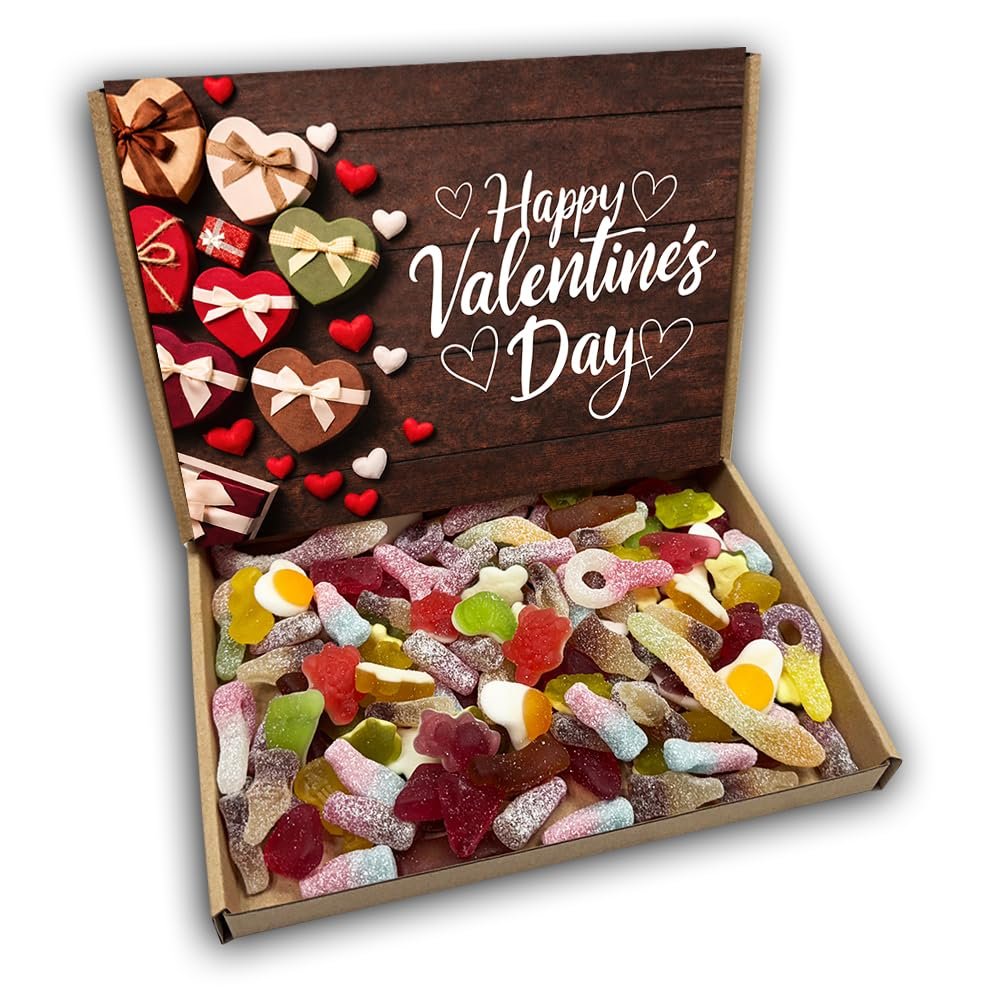 Fizzy and Jelly Sweet Mix Happy Valentines Day Sweets Gift Box Hamper (KRAFT VALENTINES FRONT)