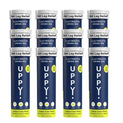 Uppy! Jet Lag Relief Tablets Electrolyte Hydration Tablets for Travel, Lemon Lime (120 Tablets) Helps Reduce Travel Fatigue & Dehydration, Travel Essential