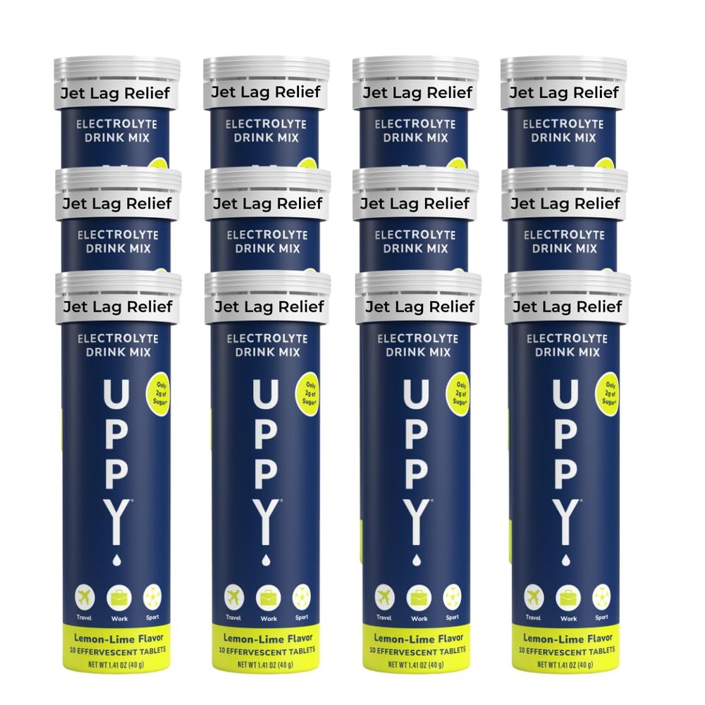 Uppy! Jet Lag Relief Tablets Electrolyte Hydration Tablets for Travel, Lemon Lime (120 Tablets) Helps Reduce Travel Fatigue & Dehydration, Travel Essential