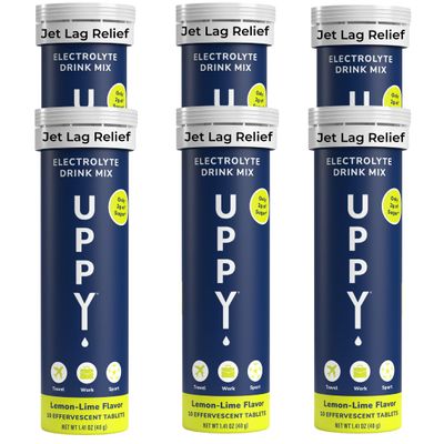 Uppy! Jet Lag Relief Tablets Electrolyte Hydration Tablets for Travel, Lemon Lime (60 Tablets) Helps Reduce Travel Fatigue & Dehydration, Travel Essential