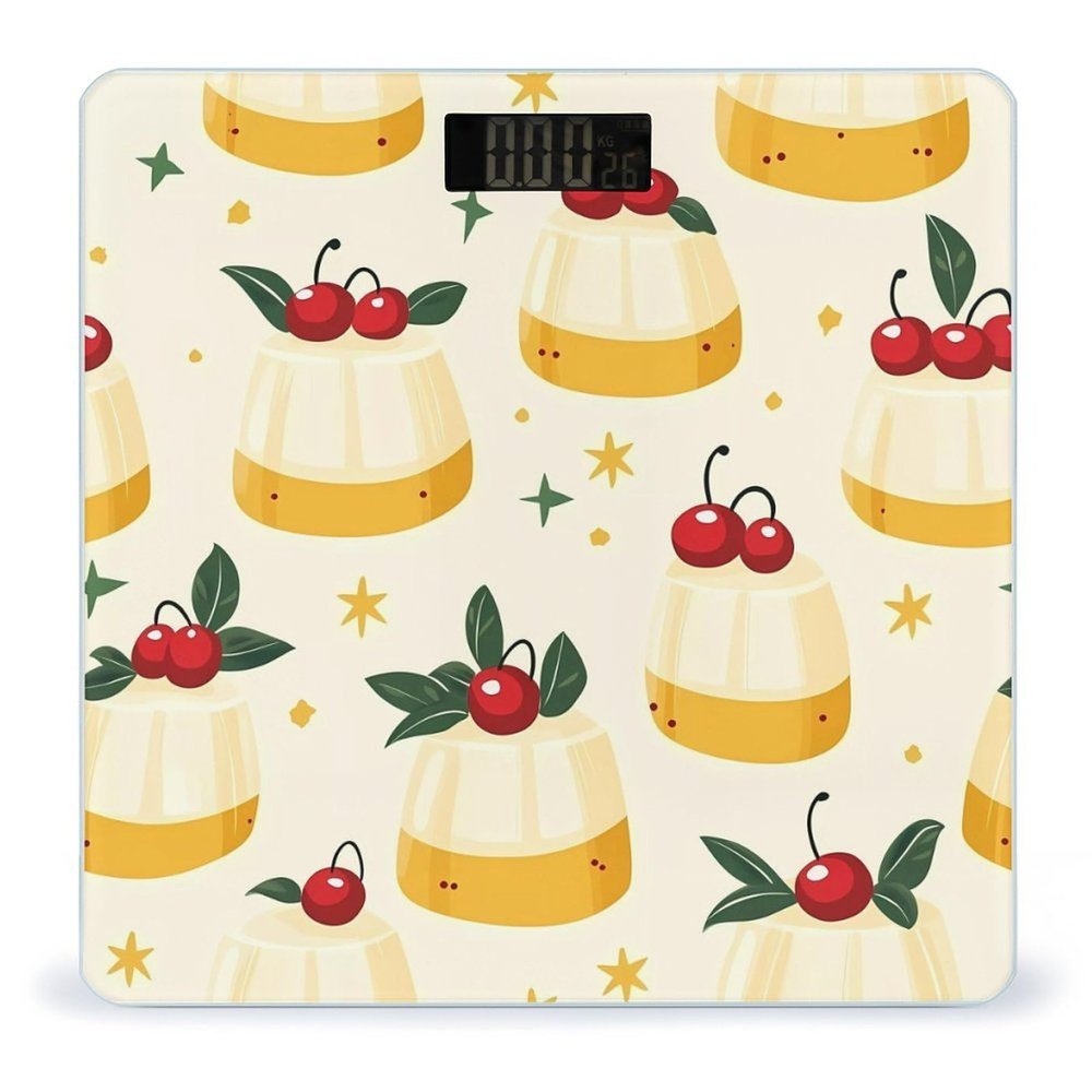 Cute Pudding with Cherries Bathroom Scales for Body Weight Led Display Step-On Digital Weighing Scales for People