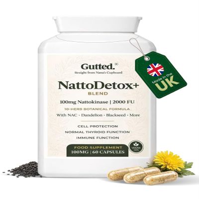Gutted Nattokinase 100mg 2000 FU |High Strength, 60 Capsules,Enzymes | Heart, Blood Pressure & Circulation Support | Vitamin D, Black Seed, Selenium & Dandelion | Non GMO, No Fillers | UK