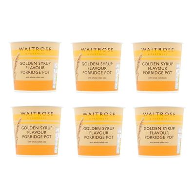 Waitrose Porridge Pots Original, Golden Syrup & Apple & Blueberry, Ready-to-Eat Oat Breakfast, Multiple Pack Sizes (Pack of 6, Golden Syrup Porridge Pot 70g)