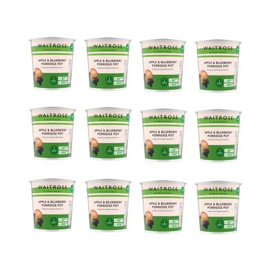 Waitrose Porridge Pots Original, Golden Syrup & Apple & Blueberry, Ready-to-Eat Oat Breakfast, Multiple Pack Sizes (Pack of 12, Apple & Blueberry Porridge Pot 57g)