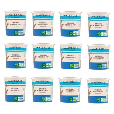 Waitrose Porridge Pots Original, Golden Syrup & Apple & Blueberry, Ready-to-Eat Oat Breakfast, Multiple Pack Sizes (Pack of 12, Original Porridge Pot 60g)