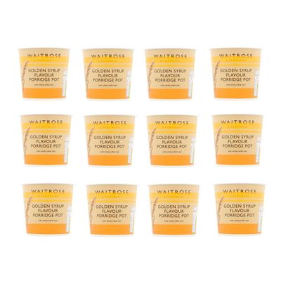 Waitrose Porridge Pots Original, Golden Syrup & Apple & Blueberry, Ready-to-Eat Oat Breakfast, Multiple Pack Sizes (Pack of 12, Golden Syrup Porridge Pot 70g)