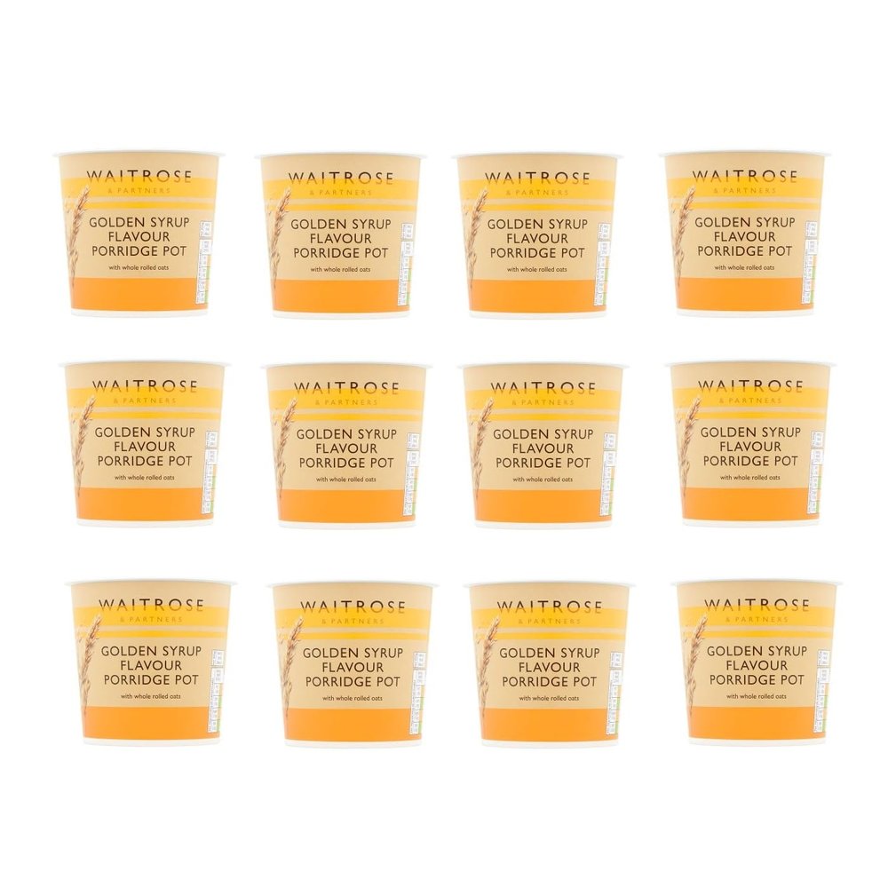 Waitrose Porridge Pots Original, Golden Syrup & Apple & Blueberry, Ready-to-Eat Oat Breakfast, Multiple Pack Sizes (Pack of 12, Golden Syrup Porridge Pot 70g)