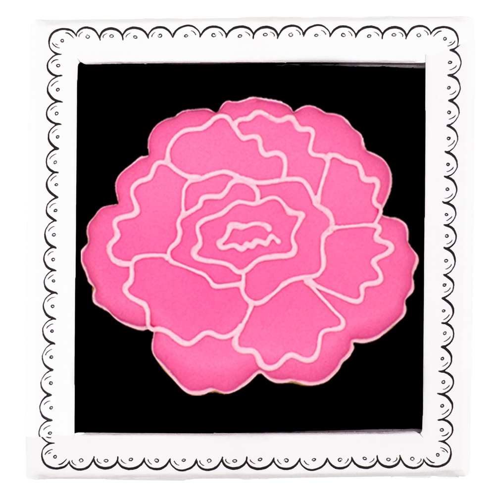 Biscuiteers Carnation January Birth Flower Letterbox Biscuit Freshly Baked Lemon Biscuit in Illustrated Gift Box Hand-Crafted and Hand-Iced in London, Artisan Birthday Gift