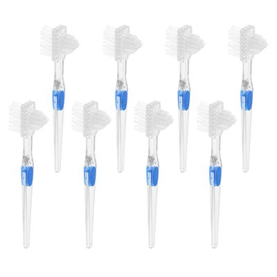 Ciieeo 8pcs Ultra Soft Dual-Headed Denture Toothbrush Set for Elderly Small Compact Brush for Partial Dentures and Appliance Cleaning, Extra Strong Bristles Dental Care Brush