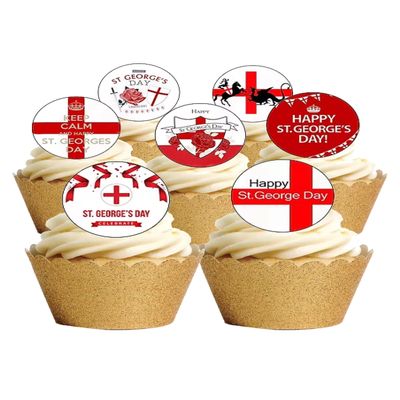 12 Pre-Cut St George's Day English Celebration Themed Edible Wafer Paper Cake Toppers Decorations