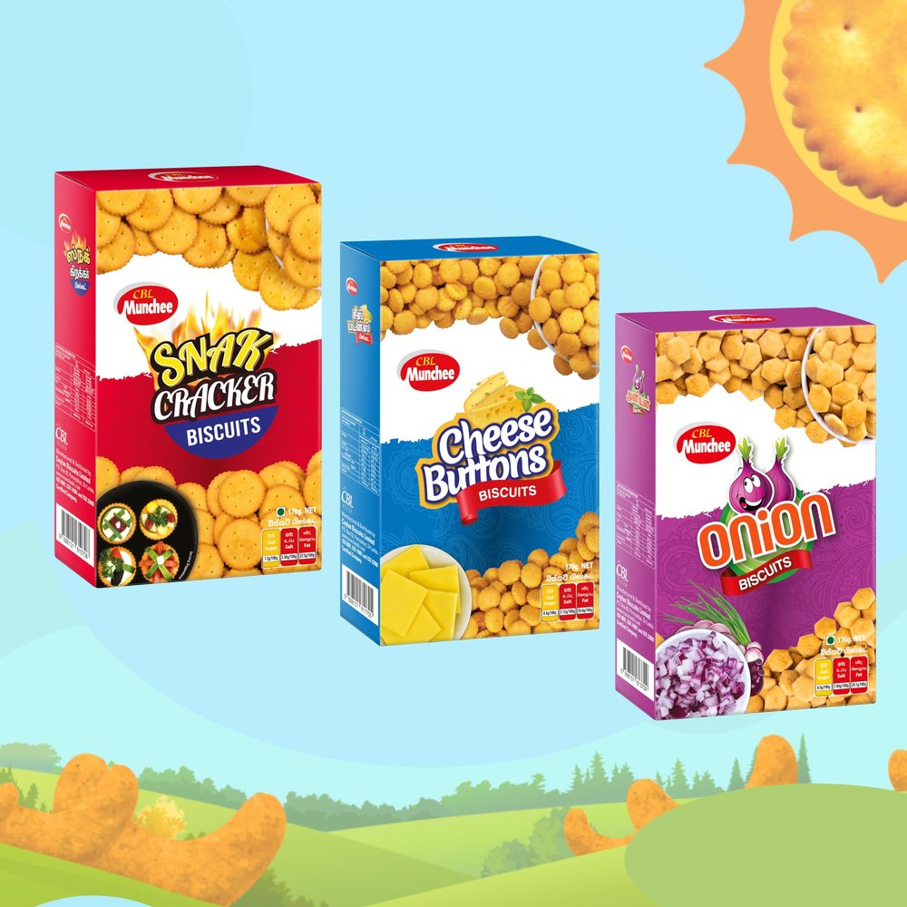 Munchee Savory Biscuits Box Mix Pack Cheese Button, Snack Cracker & Onion Flavored Biscuits | Assorted Crunchy Snacks for Tea Time & Sharing (1 Pack each - Total 3 Boxes)