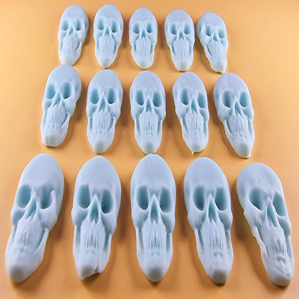 15 x Edible 3D 42mm Skulls, Skull icing toppers, cake cupcakes decorations T040 (Baby Blue)