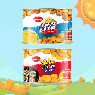 Munchee Savory Biscuits Tin Mix Pack Cheese Button & Snack Cracker - Assorted Crunchy Snacks for Tea Time, Parties & Sharing - (4 Tins from each - Total 8)