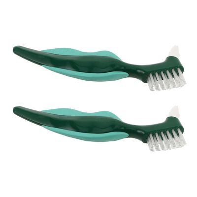 BIUDECO Denture Brush for Comfortable Grip Dual Head with Hard Nylon Bristles 2pcs and Travel Convenience Double-Sided Toothbrush for Cleaning Dental Appliances and Partial Dentures