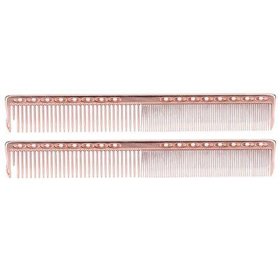 2 Pcs Pocket Combs, Stainless Steel Round Fine and Wide Tooth Combs for Barber Home, Women Men Cutting Styling for Hair and Beard (Rose Gold)