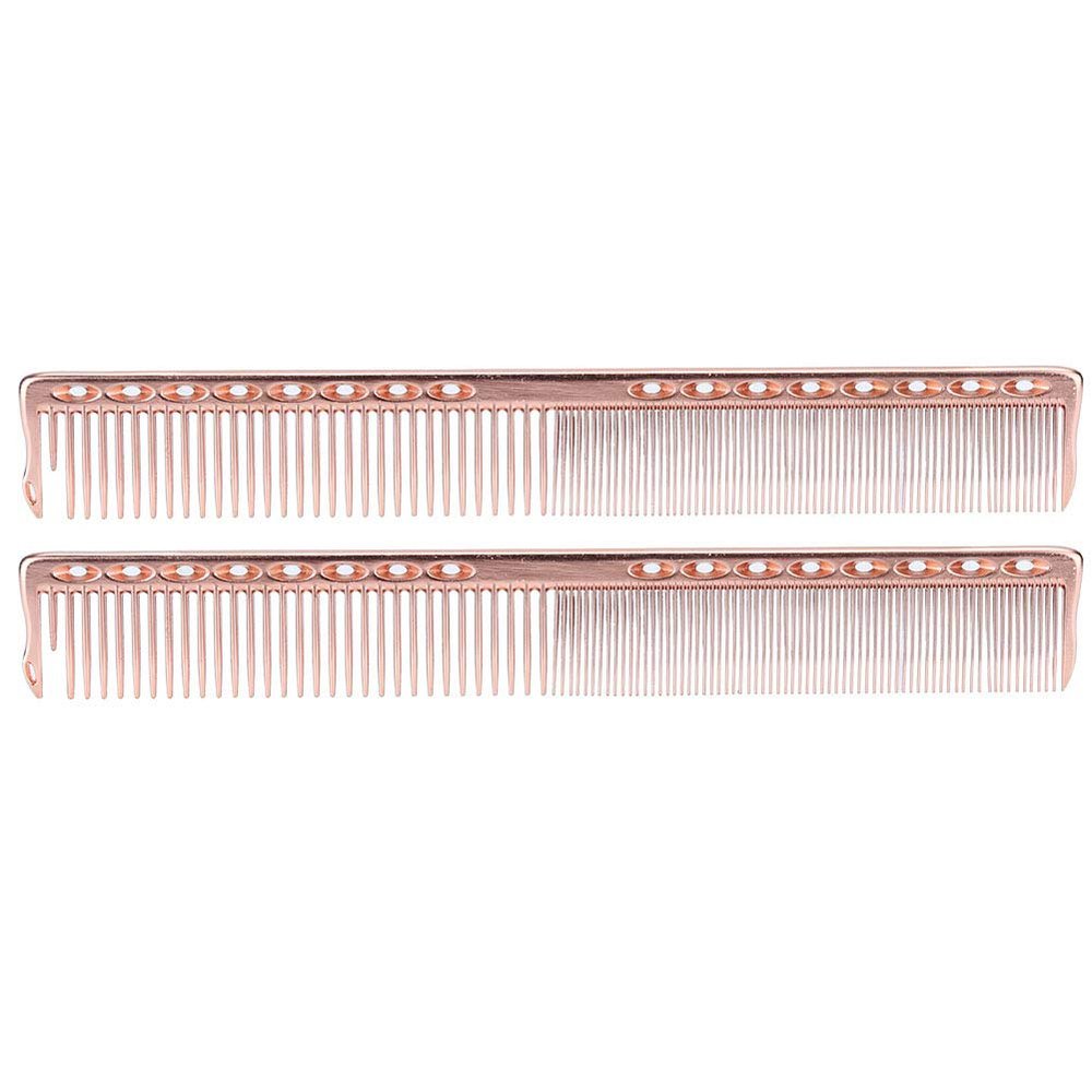 2 Pcs Pocket Combs, Stainless Steel Round Fine and Wide Tooth Combs for Barber Home, Women Men Cutting Styling for Hair and Beard (Rose Gold)