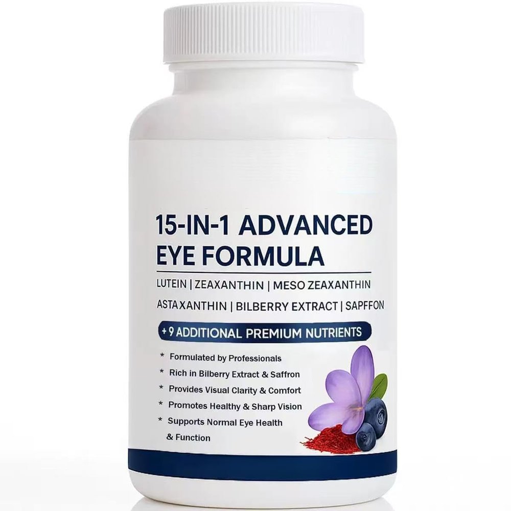 15 in 1 Advanced Eye Formula,All 3 Carotenoids, Lutein & Zeaxanthin, Bilberry Extract and Saffron