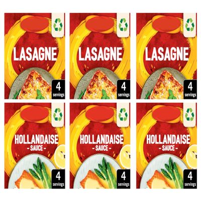 Lasagne Recipe Mix and Hollandaise Sauce Mix, Suitable for Vegetarians, 4 Servings Each, Pack of 6