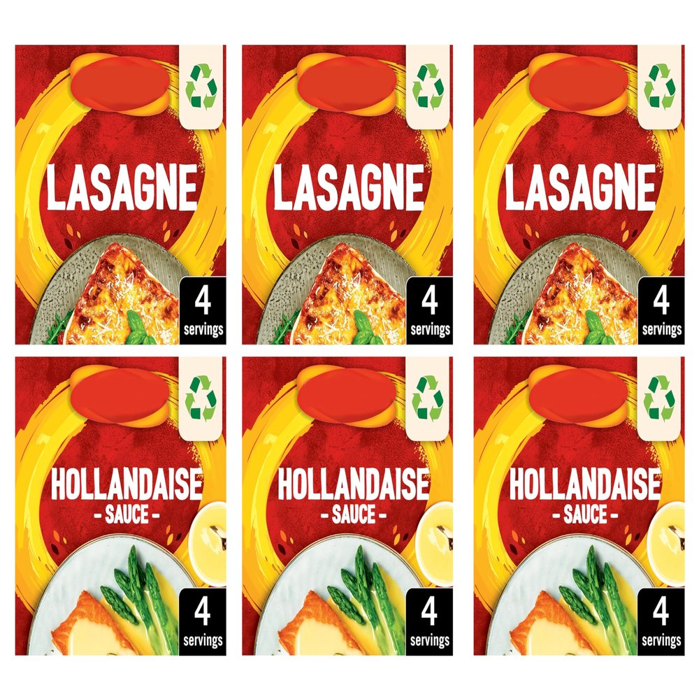 Lasagne Recipe Mix and Hollandaise Sauce Mix, Suitable for Vegetarians, 4 Servings Each, Pack of 6