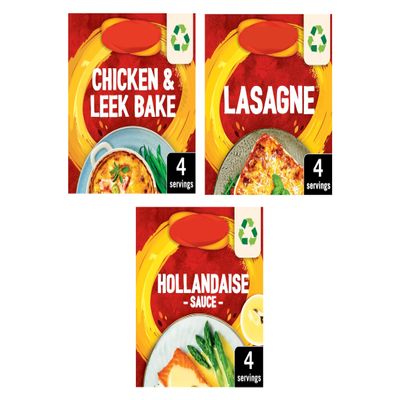 Recipe Mix Variety Pack, Chicken & Leek Bake 35g, Lasagne 36g, Hollandaise Sauce 25g, Pack of 3