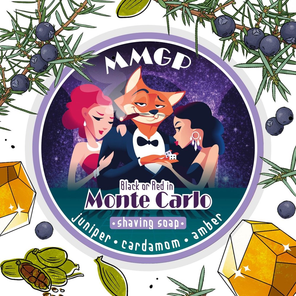 "RED OR BLACK IN MONTE CARLO" (MMGP) VEGAN ARTISAN SHAVING SOAP - Made in UK - Juniper Berry, Cardamom & Amber - 7 Natural Butters - ALL NATURAL INGREDIENTS - 100g