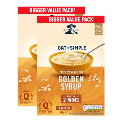 Oat So Simple 16pk 576g x Pack of 2 - Golden Syrup - Delicious, Creamy Porridge - Ready in Just 2 Mins - 100% Wholegrain - Helps Lower Cholesterol