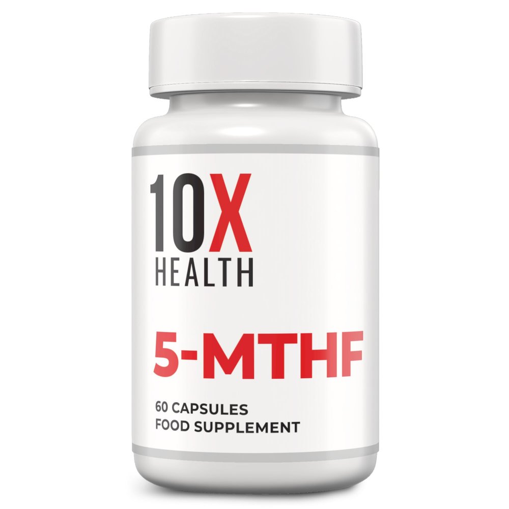 10X Health 5-MTHF - 60 Capsules Methylated Folic Acid with Magnesium - Bioactive Vitamin B9 for Brain, Heart & Neurotransmitter Synthesis - Bioavailable Methyl Folate Supplements
