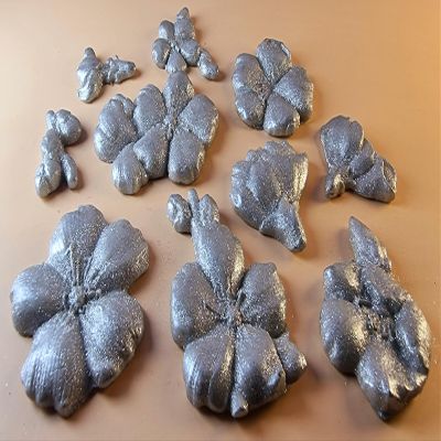 10 x Edible 3D 50mm Cherry Blossom Flowers icing toppers, cake cupcakes decorations T056 (Silver Sparkle)