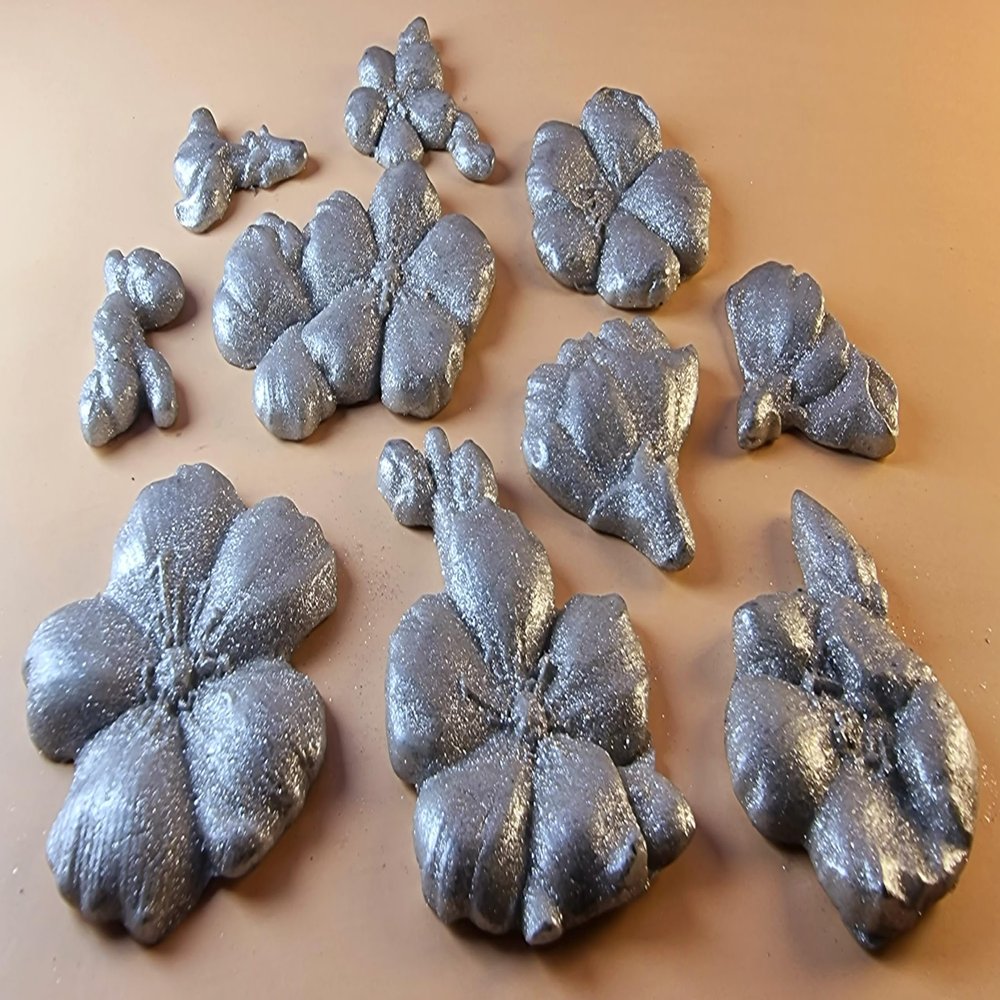 10 x Edible 3D 50mm Cherry Blossom Flowers icing toppers, cake cupcakes decorations T056 (Silver Sparkle)