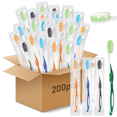200 Pack Prepasted Disposable Toothbrushes Bulk Colorful Individually Wrapped Toothbrushes with Toothpaste for Travel Hotel Camping Donation Homeless Gift