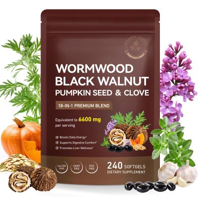 Wormwood Black Walnut Cloves 240 Softgels,18-in-1 6,600mg Equivalent Herbal Complex with Garlic, Oregano & Pumpkin Seed Digestive Support, Liver Detox & Daily Energy Formula
