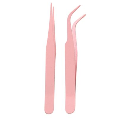 2pcs Straight Stainless Elbow Tweezers For Scrapbooking - Metal Forceps, Pair Angled Tongs for Beauty Routine, Slanted Gripper with Safety Sleeve, Grooming Gear, Pickup Tool for Lashes, Beads and Gems