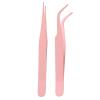 2pcs Straight Stainless Elbow Tweezers For Scrapbooking - Metal Forceps, Pair Angled Tongs for Beauty Routine, Slanted Gripper with Safety Sleeve, Grooming Gear, Pickup Tool for Lashes, Beads and Gems