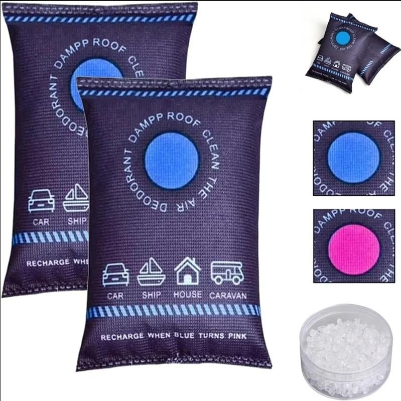 Car Dehumidifier Bags, 100g Reusable Car Moisture Absorber Bag, Leakproof Humidity Absorber for Windscreens & Interior, Dashboard Dehumidifier & Condensation Remover (2)