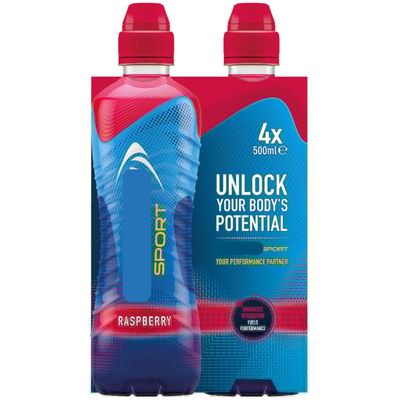 Isotonic Drink Sport 4 x 500ml - Raspberry - Scientifically Proven to Enhance Hydration and Fuel Performance - Unlock Your Body Potential