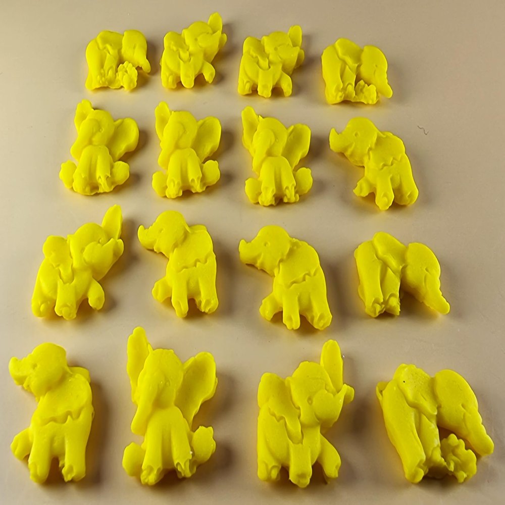 16 x Edible 3D 25mm Elephant Set, icing toppers, cake cupcakes decorations T071 (Yellow)