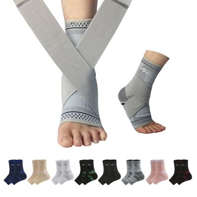 ABIRAM Foot Sleeve (Pair) with Compression Wrap, Ankle Brace For Arch, Ankle Support, Football, Basketball, Volleyball, Running (Gray, M)
