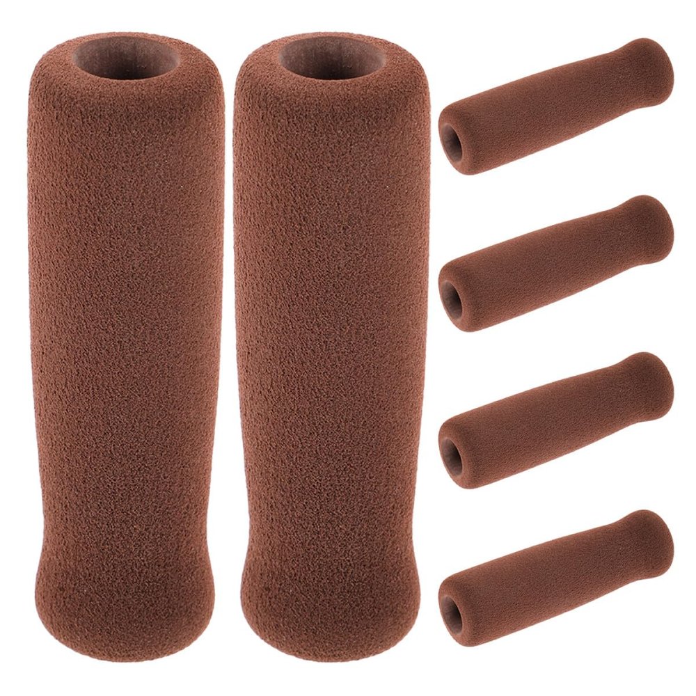 Ciieeo 6pcs Brown Sponge Walking Cane Handle Wraps with Non-Slip Crutch Grip Padding, Comfortable Armrest Cushions for Elderly Mobility Aids and Walker Accessories