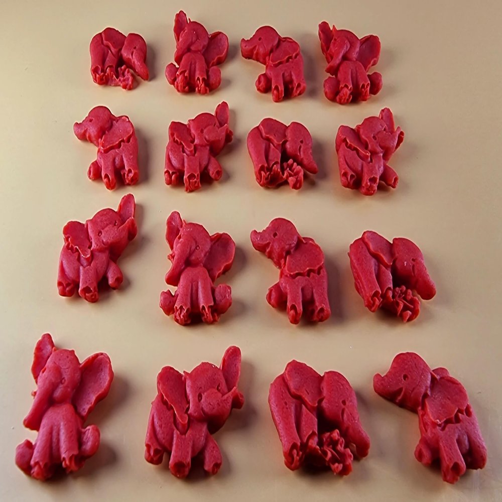 16 x Edible 3D 25mm Elephant Set, icing toppers, cake cupcakes decorations T071 (Red)