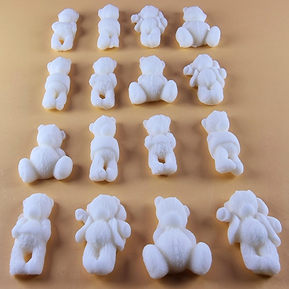 16 x Edible 3D 30mm Teddy Teddybear Set, icing toppers, cake cupcakes decorations T072 (Ivory)