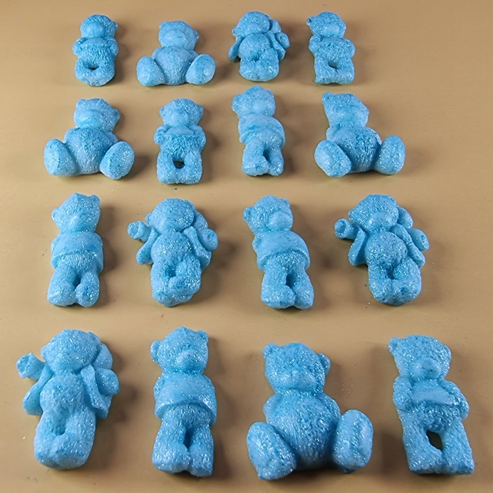 16 x Edible 3D 30mm Teddy Teddybear Set, icing toppers, cake cupcakes decorations T072 (Pearl Baby Blue)