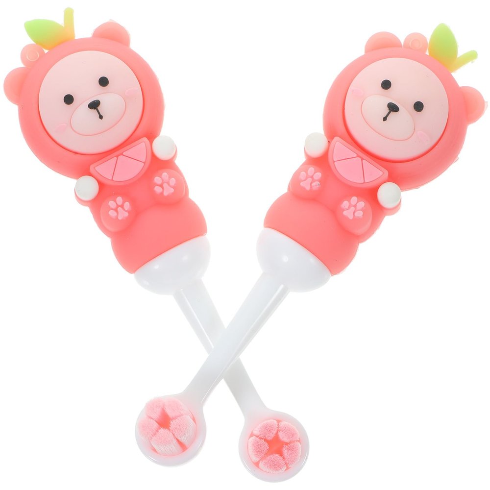 MAGICLULU 2pcs Cute Boys and Girls Toothbrush Years Extra Soft Manual Boy Girl Toothbrush Round Head and Fruits Cartoon Design for Girl's Oral Care